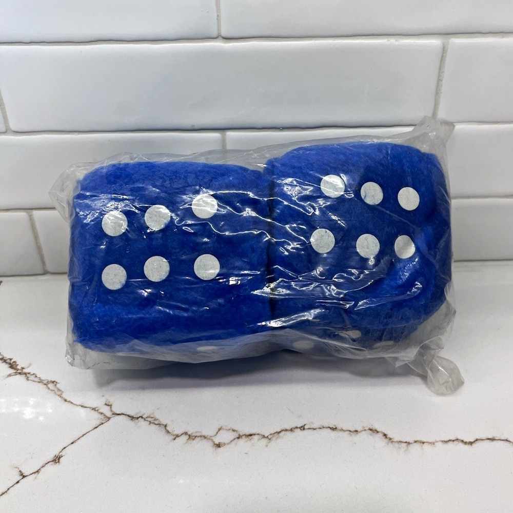 Fuzzy Dice Real Vintage Unopened Blue Pair Rear View Mirror Dice Hot Rod Car VTG